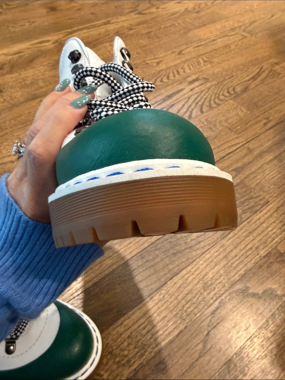 Prada White Leather Lace-Up Boots with Green Toe - Picture 6 of 16